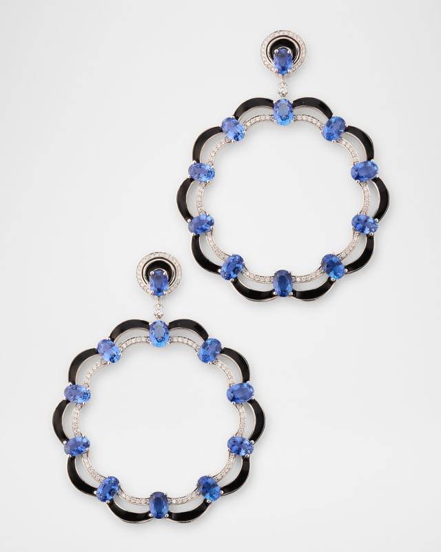 Limited Edition 18K White Gold Blue Sapphire 6x4mm Earrings with Diamonds